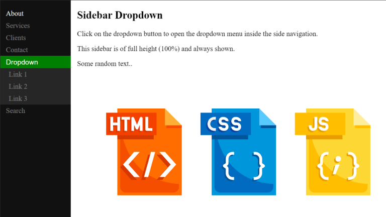 Sidebar Dropdown Menu Using HTML, CSS & JavaScript Code