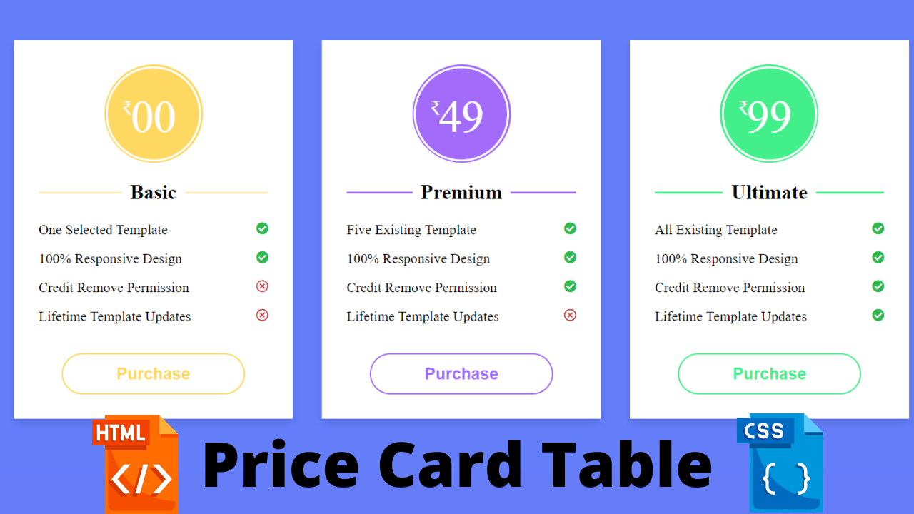 Create a Responsive Pricing Table Using HTML and CSS Code