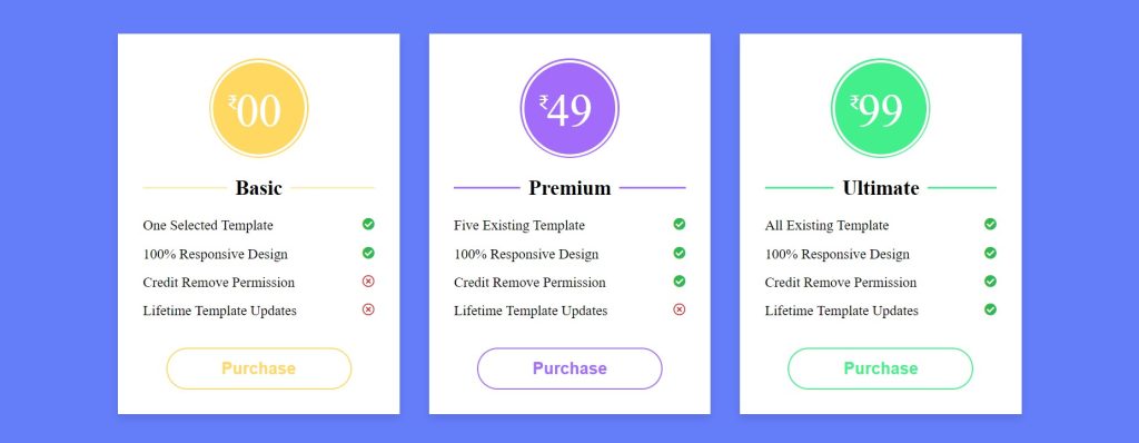 Responsive Pricing Table Using HTML and CSS Code