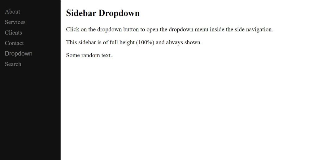 Sidebar Dropdown Menu using HTML, CSS And JavaScript Code