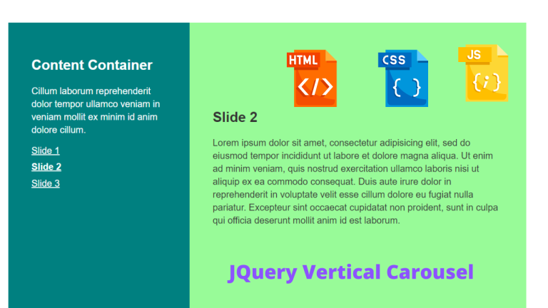 JQuery Vertical Carousel Using HTML,CSS And JAVASCRIPT Code