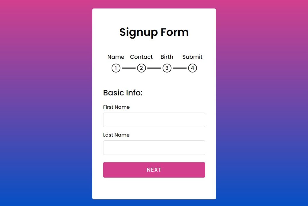 Multi-Step Form With Step Progress Bar Using JavaScript