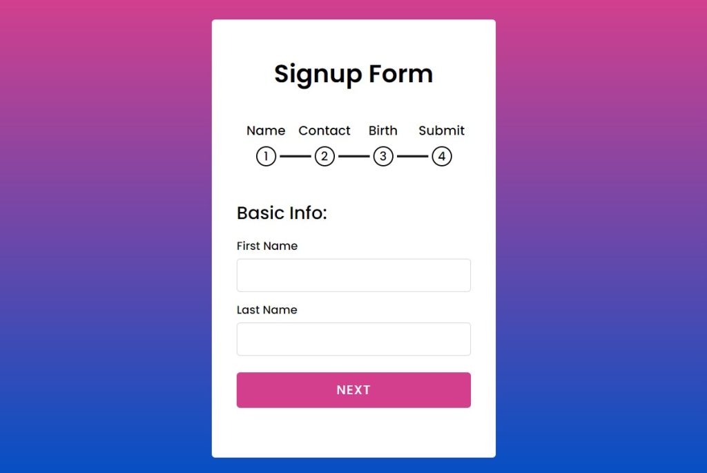 Multi Step Form With Step Progress Bar Using Javascript