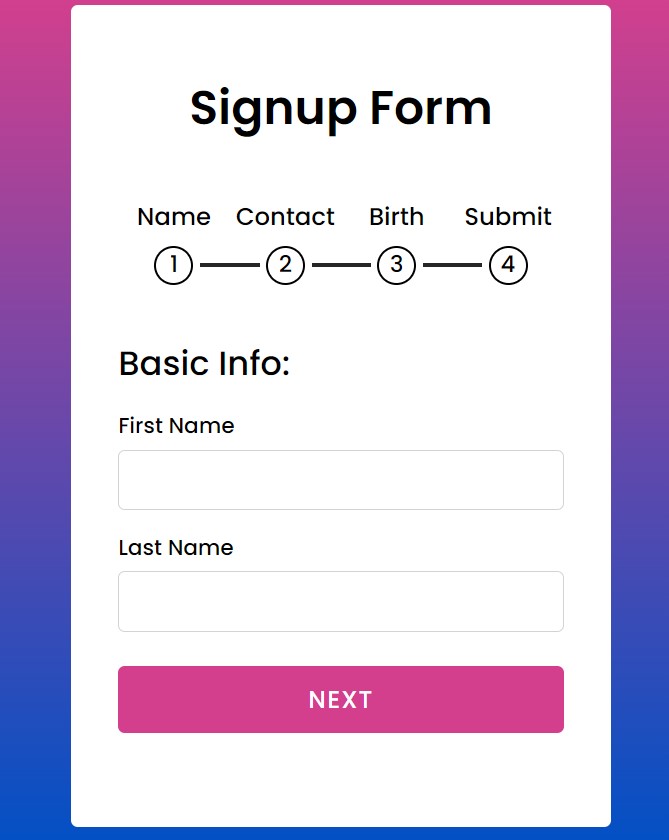 Build a Multi Step Form Using HTML,CSS & JavaScript
