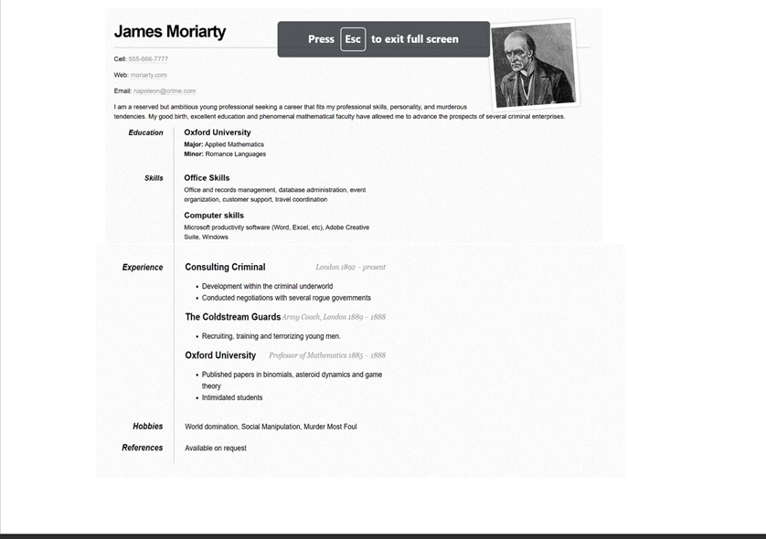 how to make resume in html w3schools