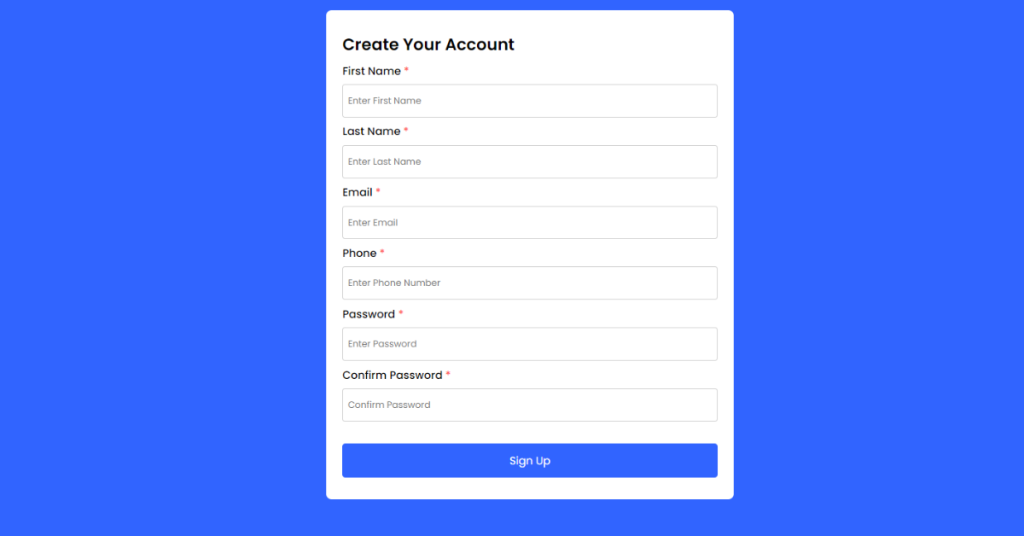 Form Validation Using HTML, CSS & JavaScript