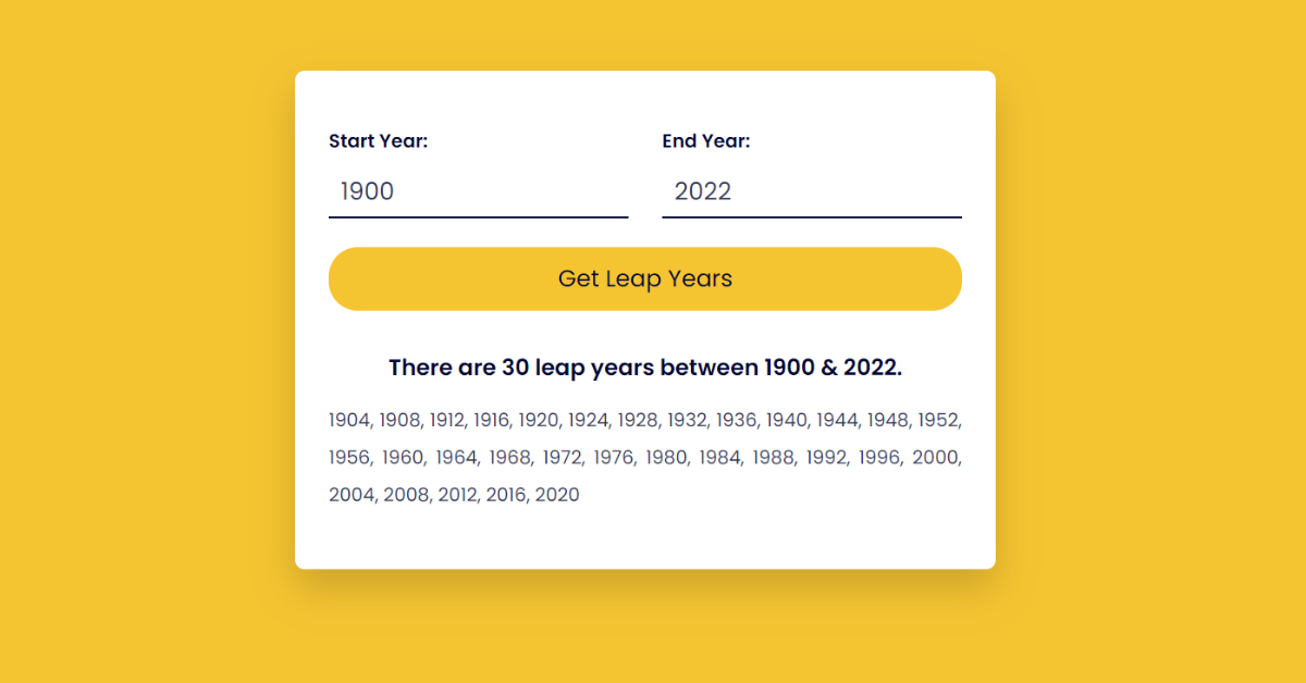 Find Leap Years In A Given Range using JavaScript