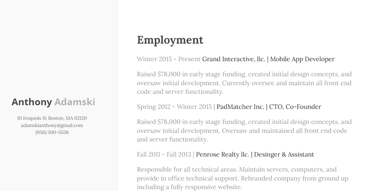 Free Resume Templates Using HTML And CSS