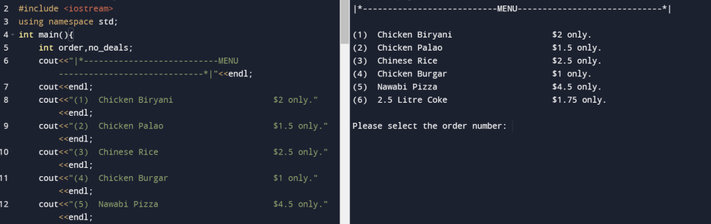 Restaurant Menu System 
Using C++